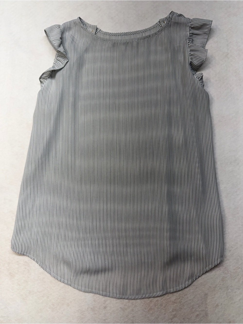 LOFT Striped Ruffle Sleeve Shell Top - Blue & White - Picture 4 of 7